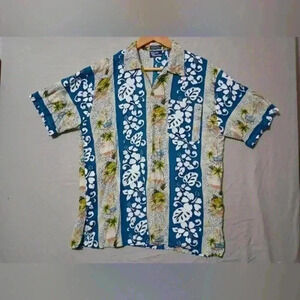 Tropic Threads Men's Short Sleeve Hawaiian Button Down Shirt Size L Vacation